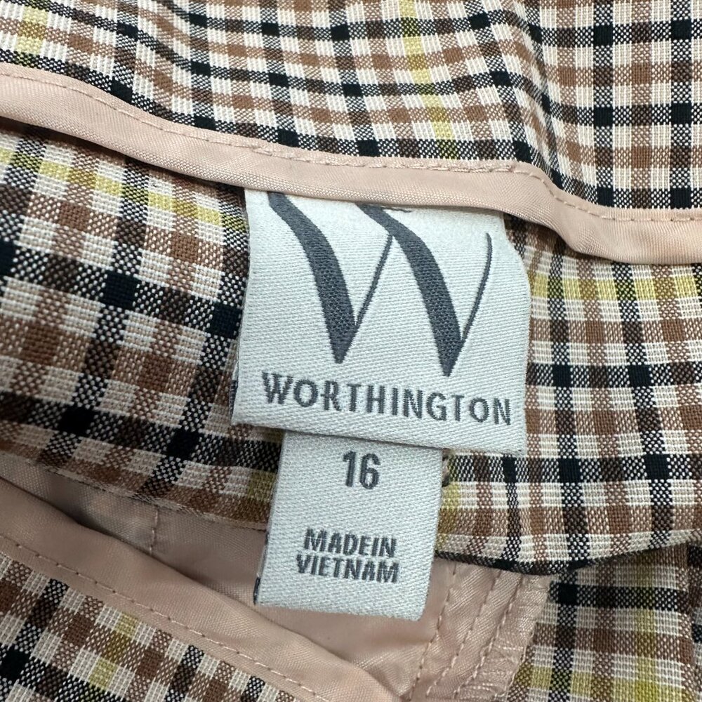 New! Worthington Plaid Shorts High Waisted Belted Pleated Sz 16 MSRP: $40 Tan .. - Picture 4 of 12